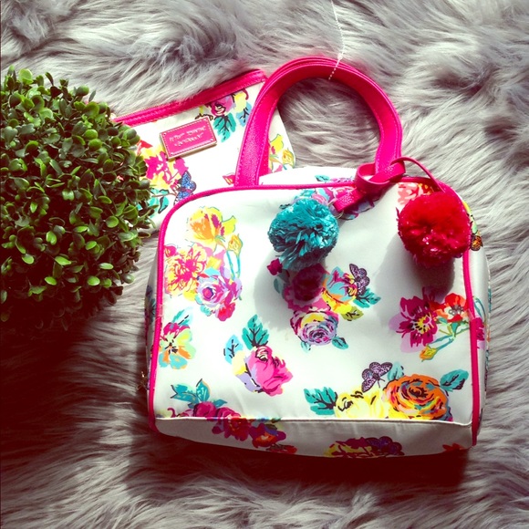 Betsey Johnson Handbags - Betsey Johnson cosmetics bags with pompoms